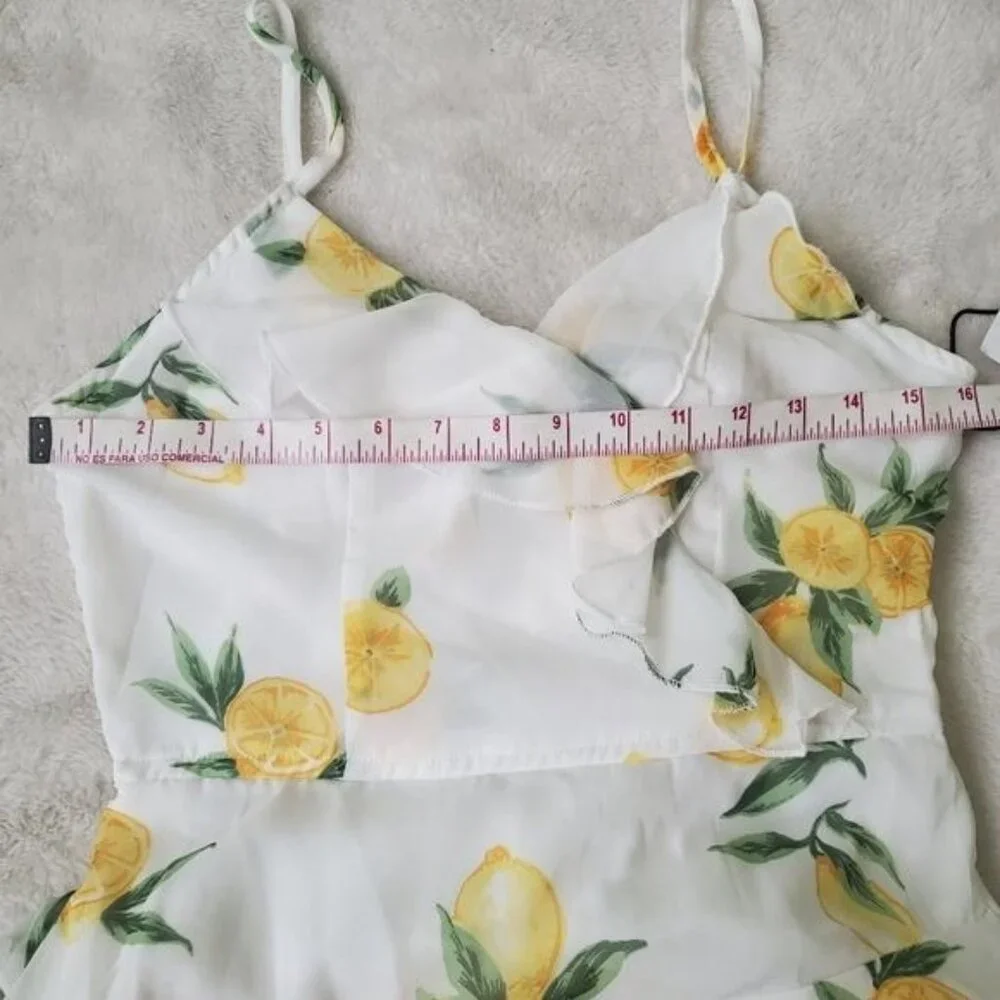 Japna Womens mini dress size medium lemons printed wrap adjustable straps nwt - Picture 5 of 13